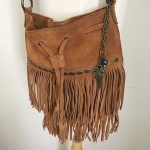 Lucky Brand Suede Fringe Hobo Bag